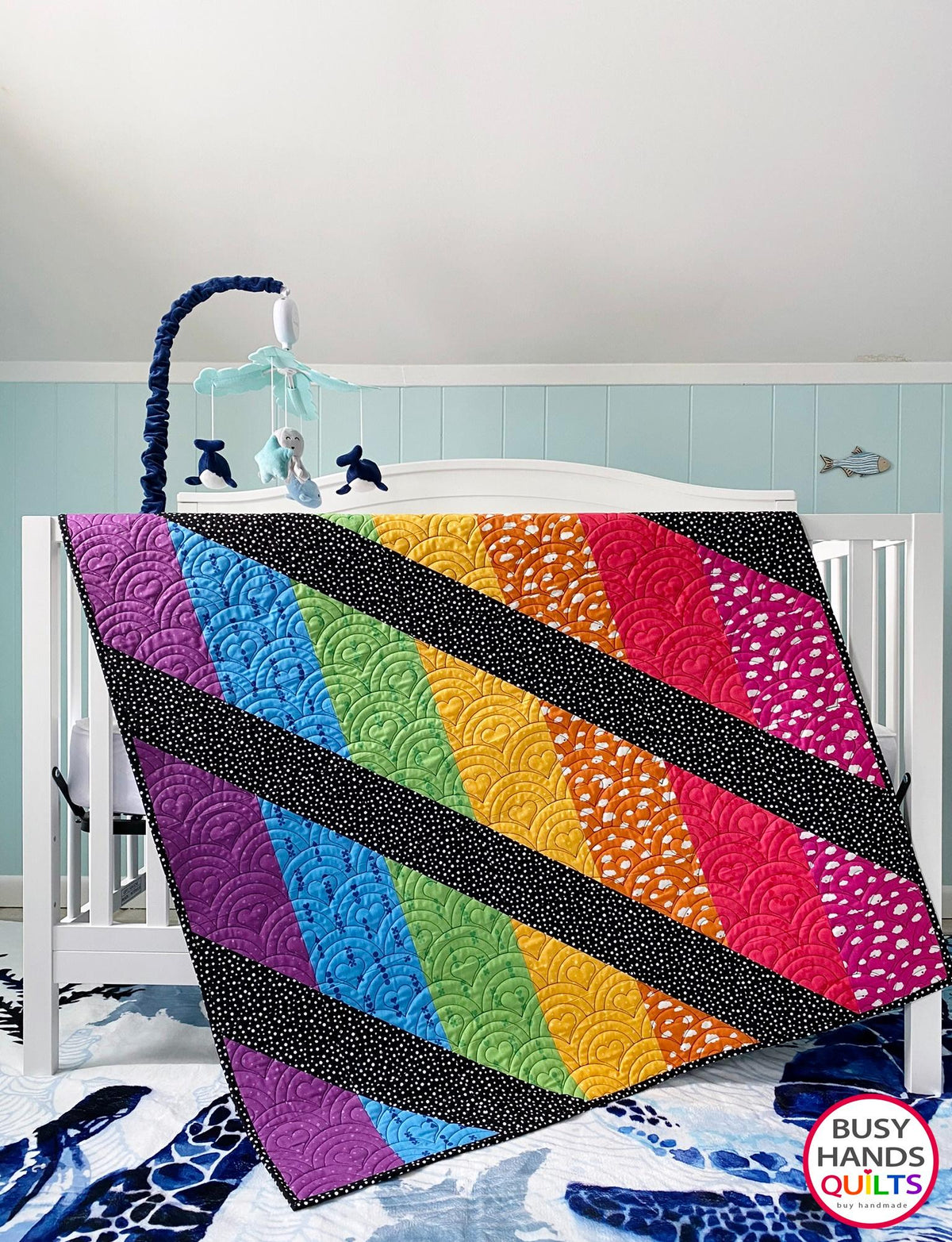 Handmade Rainbow Journey Baby Quilt in Dream