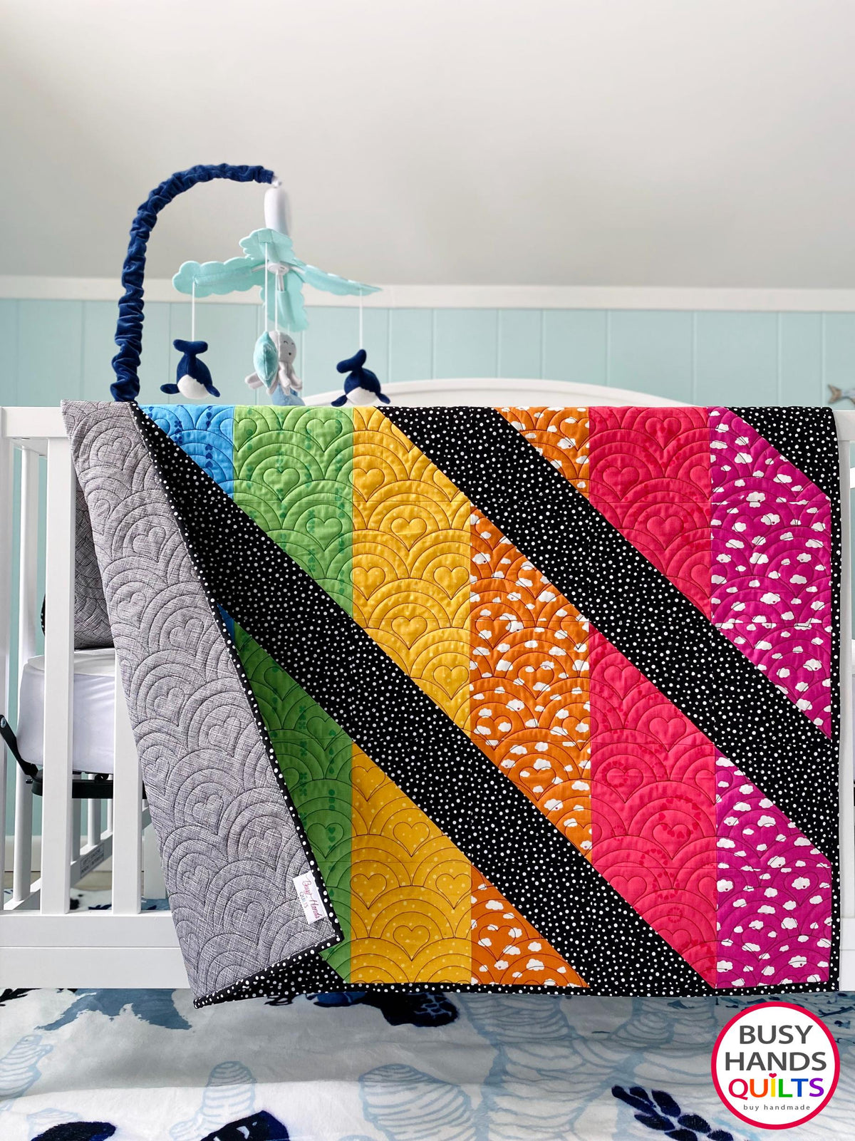 Handmade Rainbow Journey Baby Quilt in Dream
