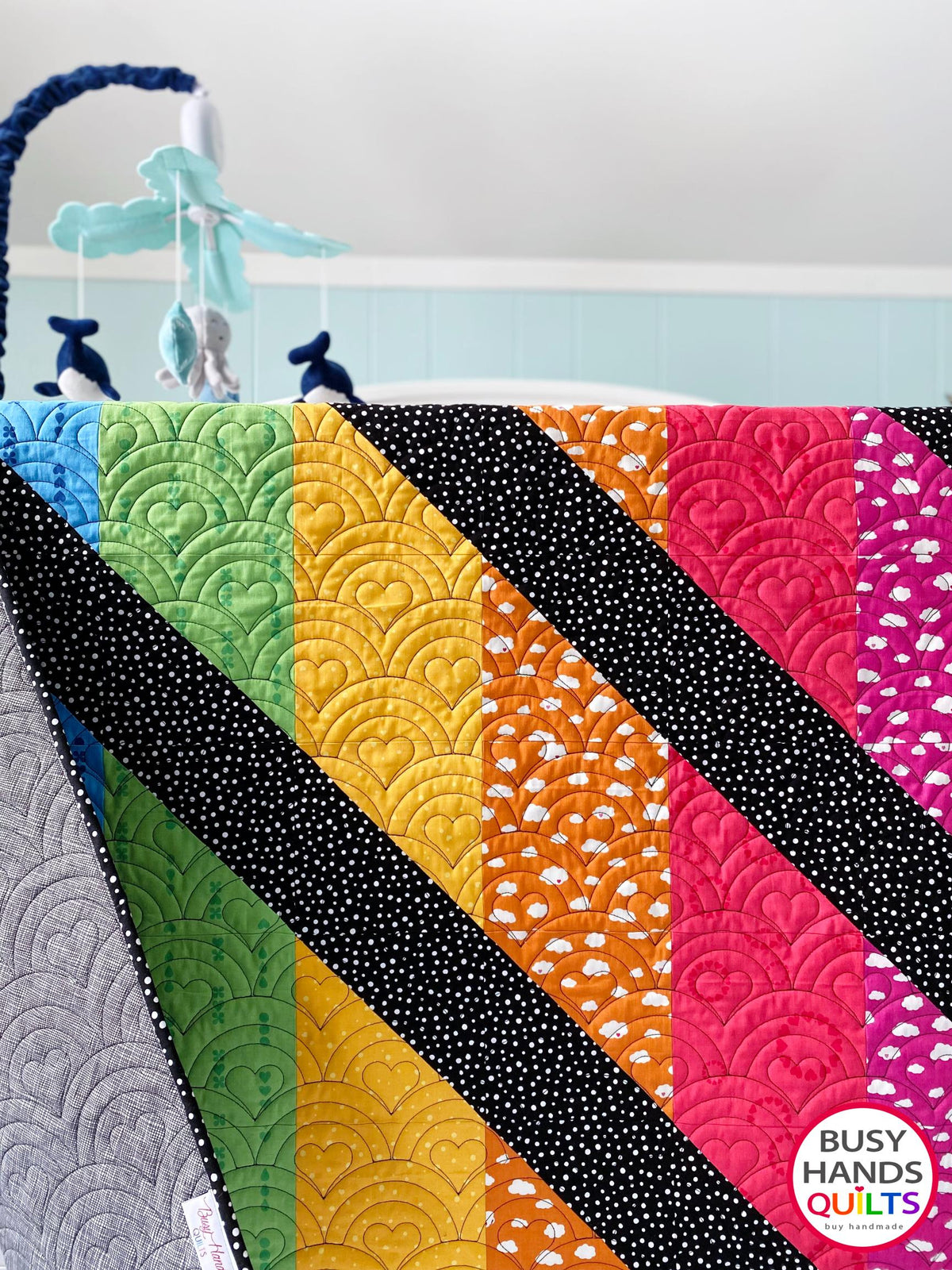 Handmade Rainbow Journey Baby Quilt in Dream