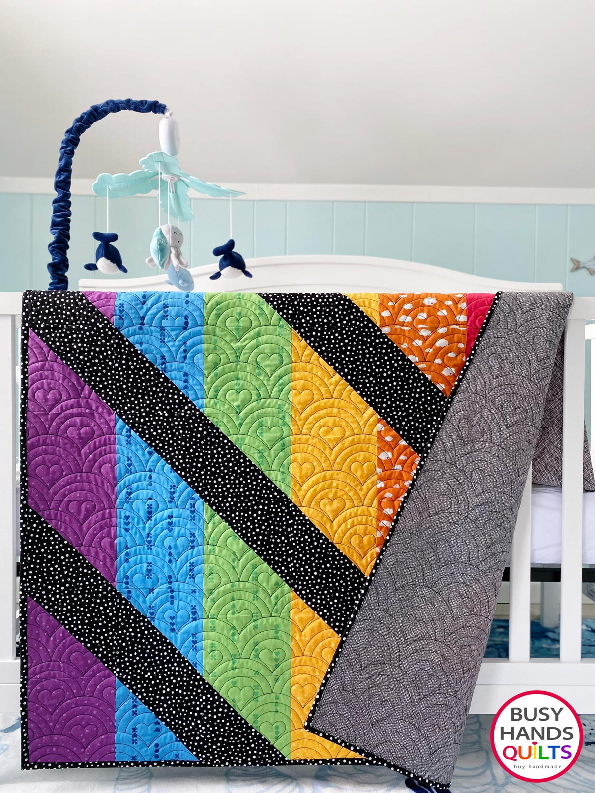 Handmade Rainbow Journey Baby Quilt in Dream