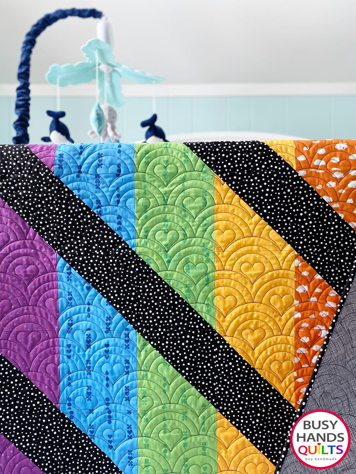 Handmade Rainbow Journey Baby Quilt in Dream