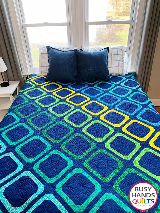 Handmade Gemstones Throw Quilt in Dewdrop in Blues