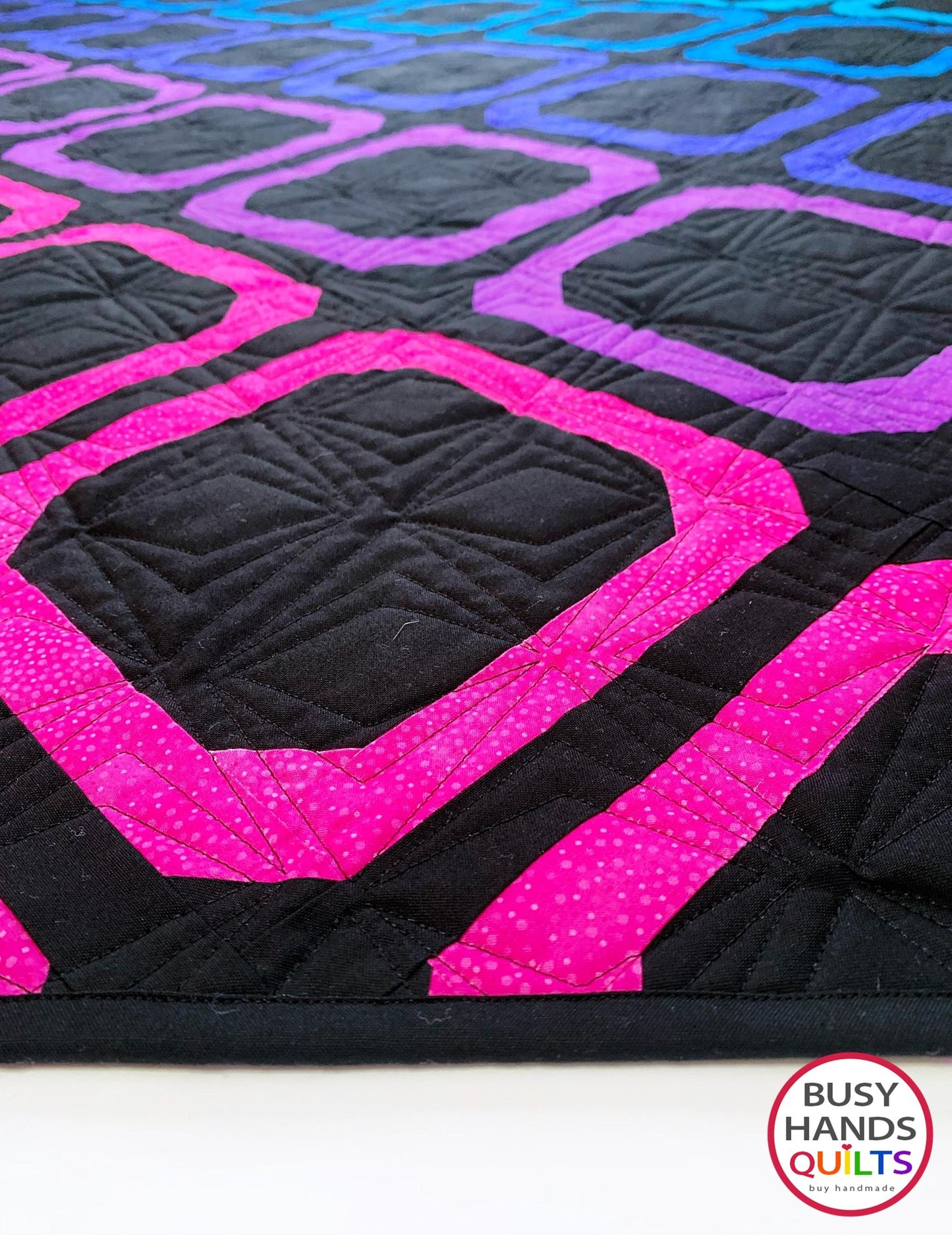 Handmade Gemstones Throw Quilt in Spotsy Blues Purples Pinks