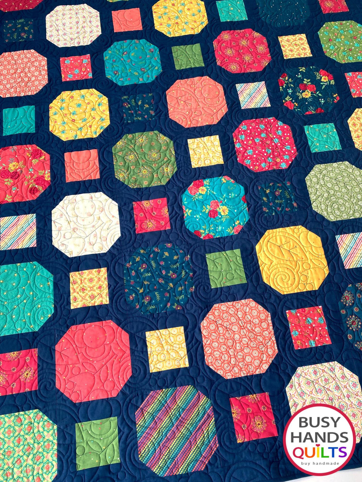 Handmade Rolling Around Large Throw Quilt in Market Street