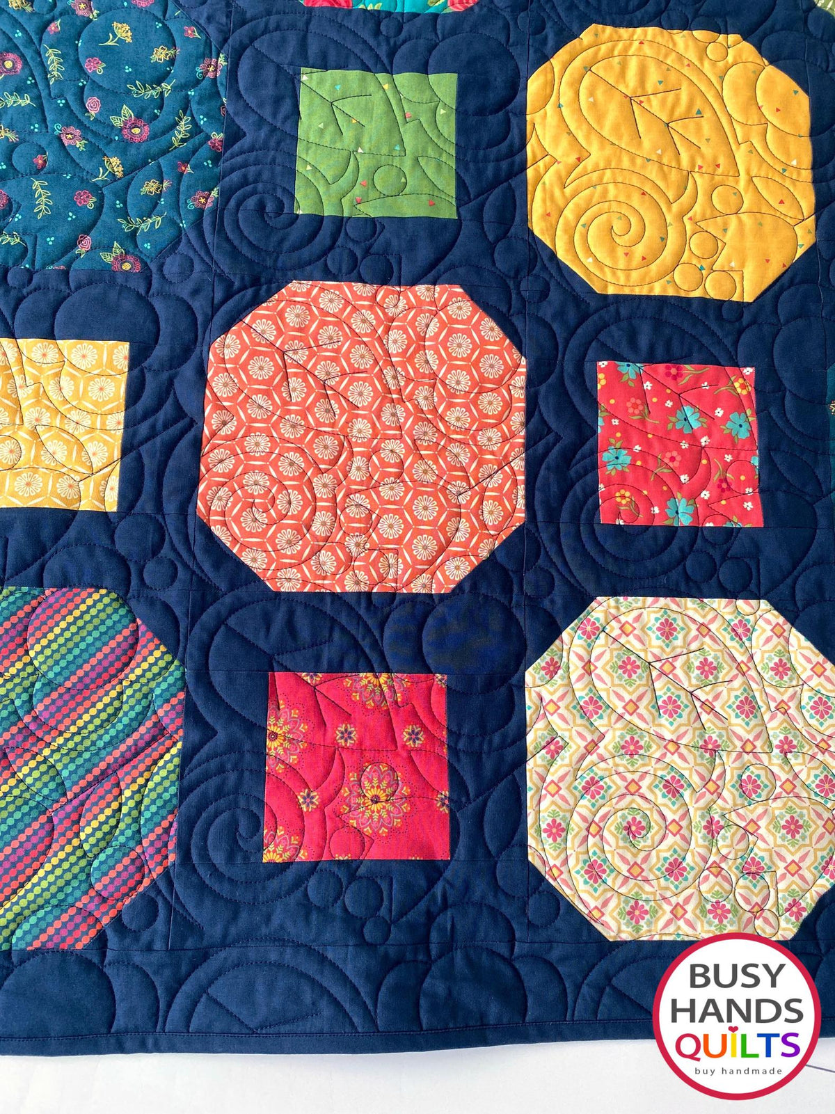 Handmade Rolling Around Large Throw Quilt in Market Street