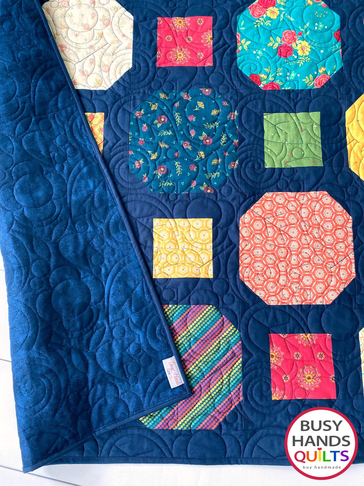 Handmade Rolling Around Large Throw Quilt in Market Street