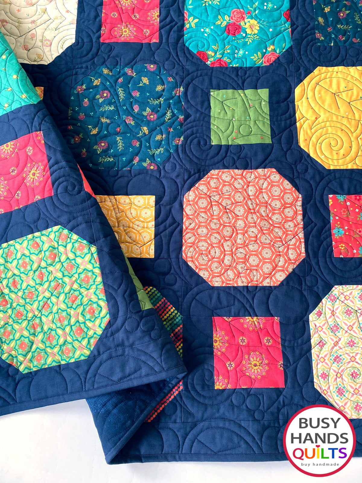 Handmade Rolling Around Large Throw Quilt in Market Street