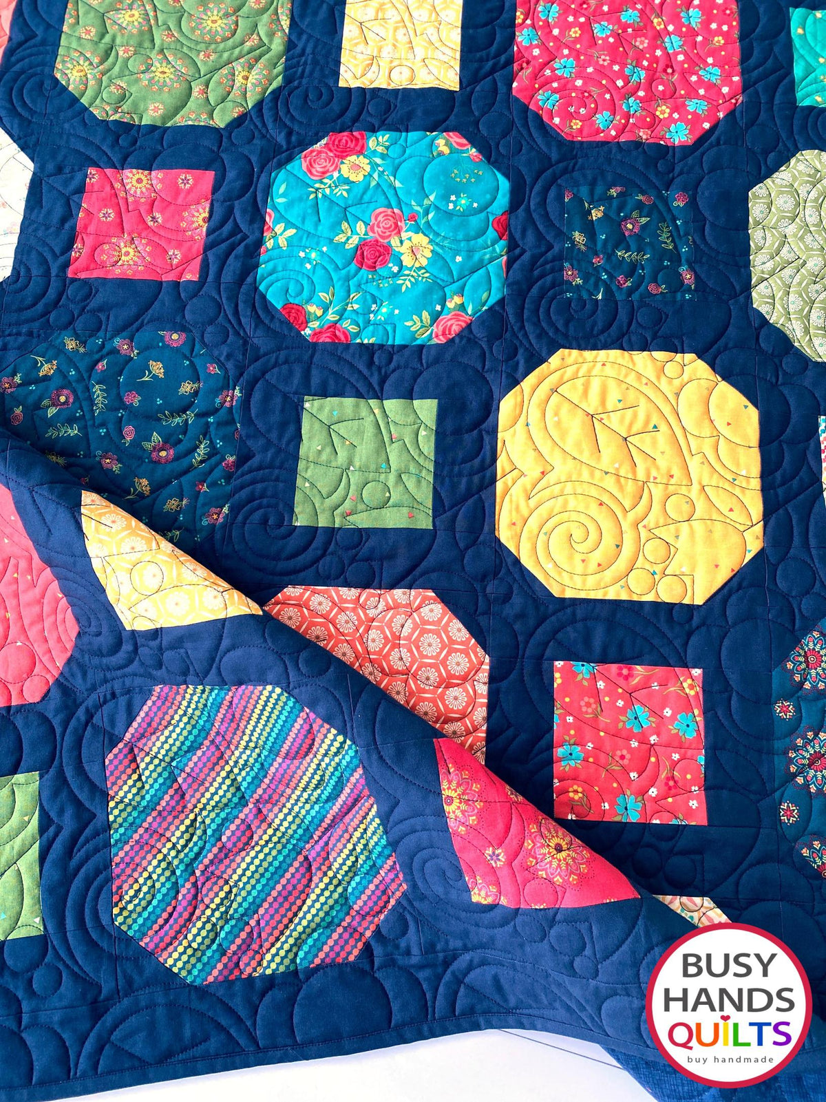 Handmade Rolling Around Large Throw Quilt in Market Street
