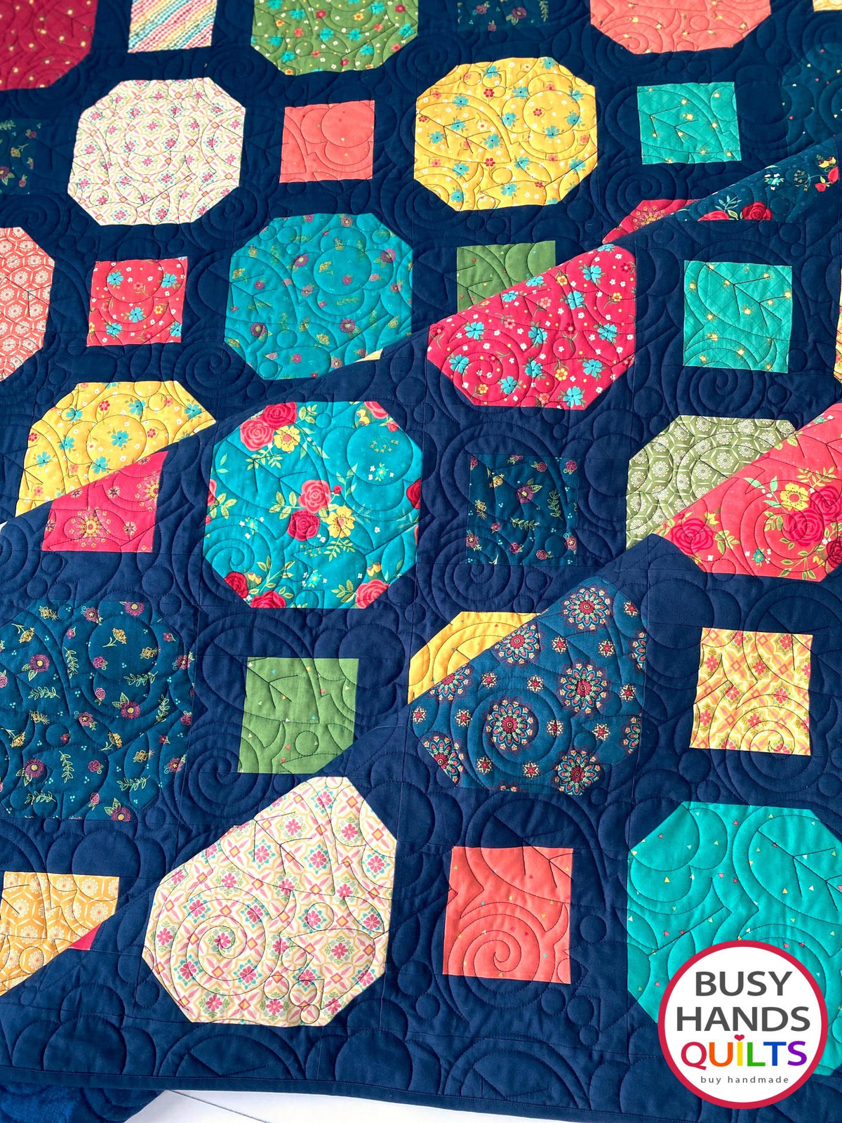 Handmade Rolling Around Large Throw Quilt in Market Street