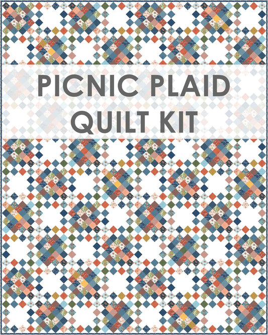Picnic Plaid Quilt Kit in Forget Me Not with WHITE Background