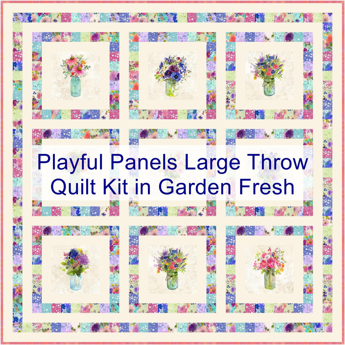 Playful Panels LARGE THROW Quilt Kit in Garden Fresh