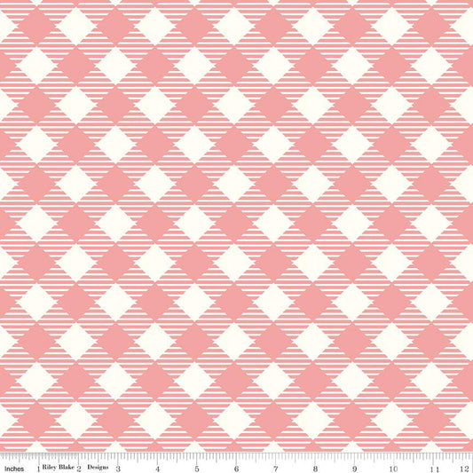 Wide Backing Gingham Coral by Lori Holt 108in - by the Half Yard - WB12562-CORAL