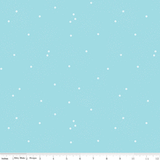 Light blue wide backing quilt fabric with white polka dots