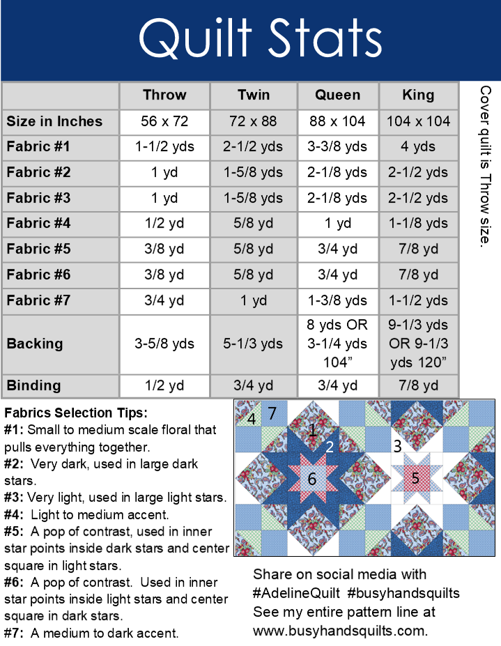 Adeline Quilt Pattern PDF DOWNLOAD Busy Hands Quilts $12.99