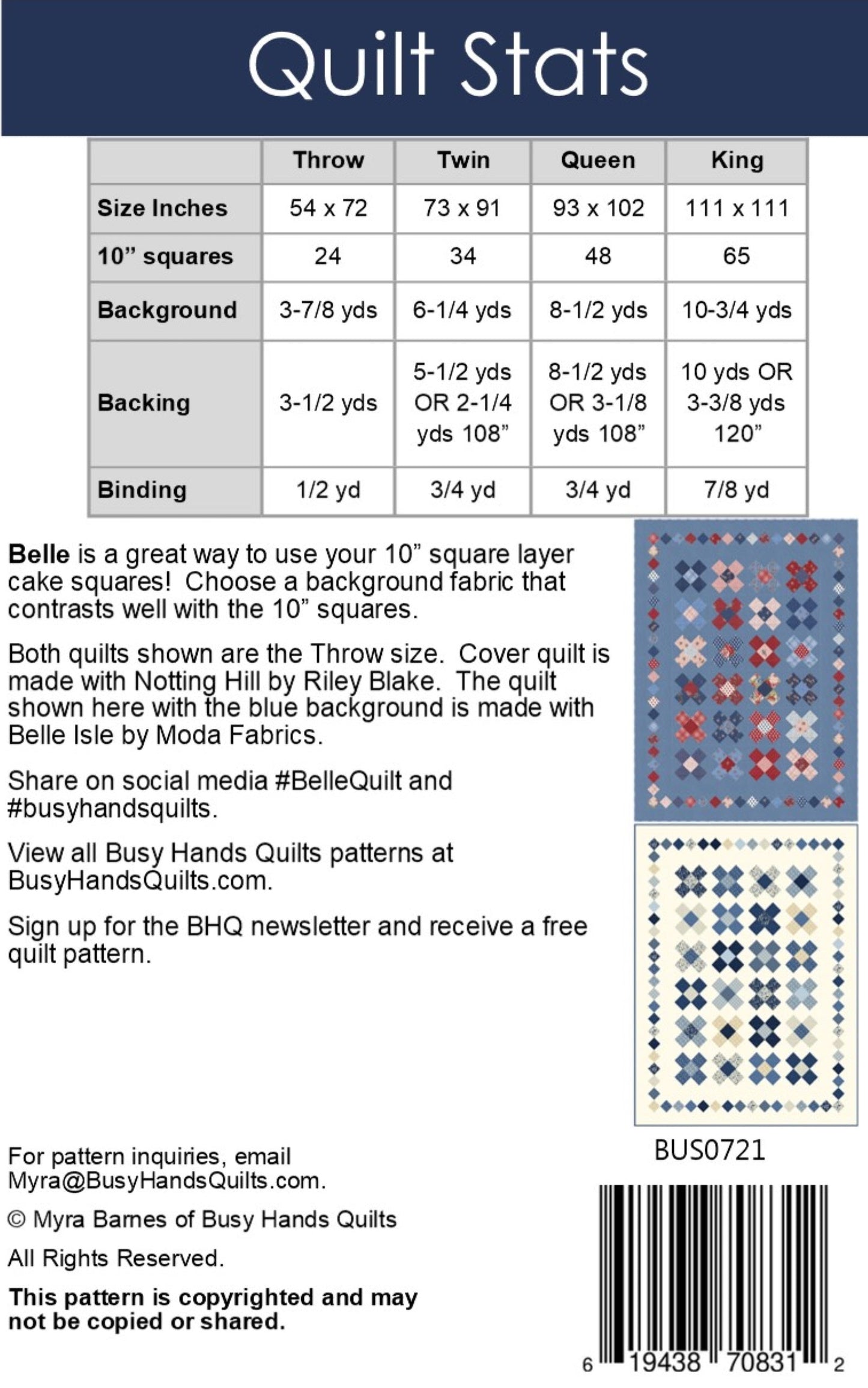 Belle Quilt Pattern PRINTED Busy Hands Quilts {$price}