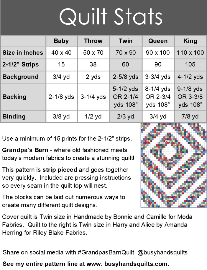 Grandpa's Barn Quilt Pattern PDF DOWNLOAD Busy Hands Quilts $12.99