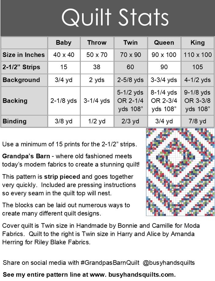 Grandpa's Barn Quilt Pattern PRINTED Busy Hands Quilts {$price}