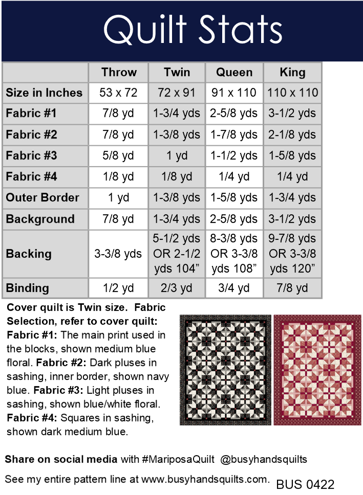 Mariposa Quilt Pattern PRINTED Busy Hands Quilts {$price}