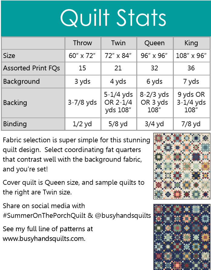 Summer on the Porch Quilt Pattern PRINTED Busy Hands Quilts {$price}