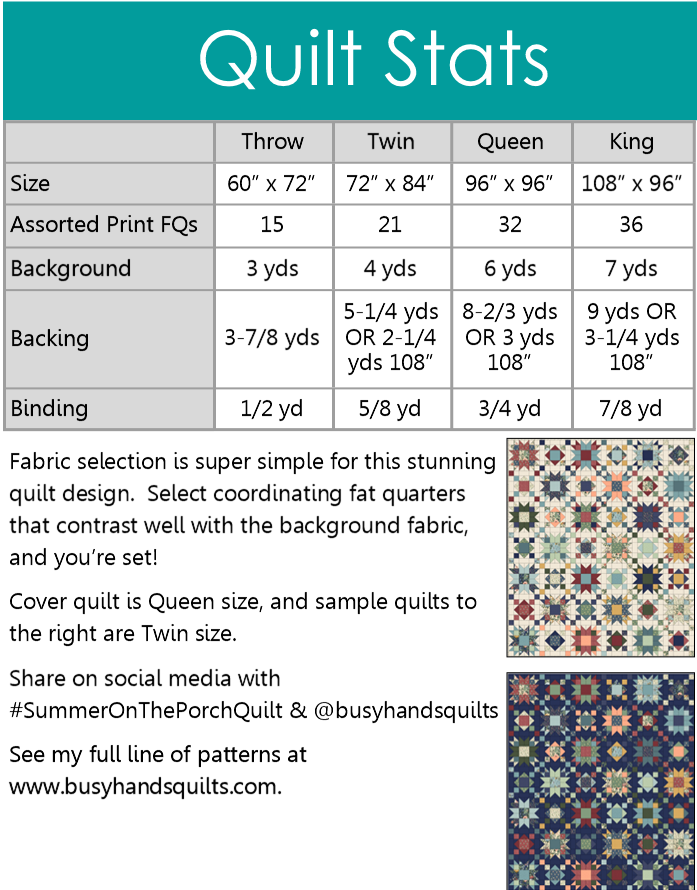 Summer on the Porch Quilt Pattern PDF DOWNLOAD Busy Hands Quilts $12.99