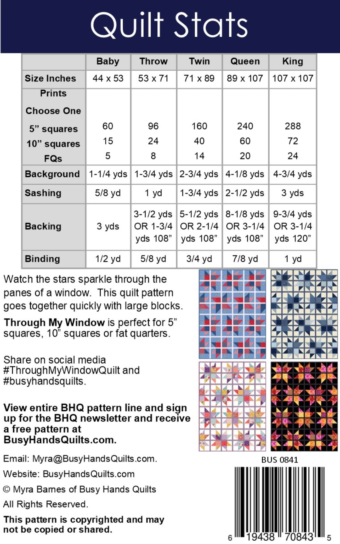 Through My Window Quilt Pattern PRINTED Busy Hands Quilts {$price}