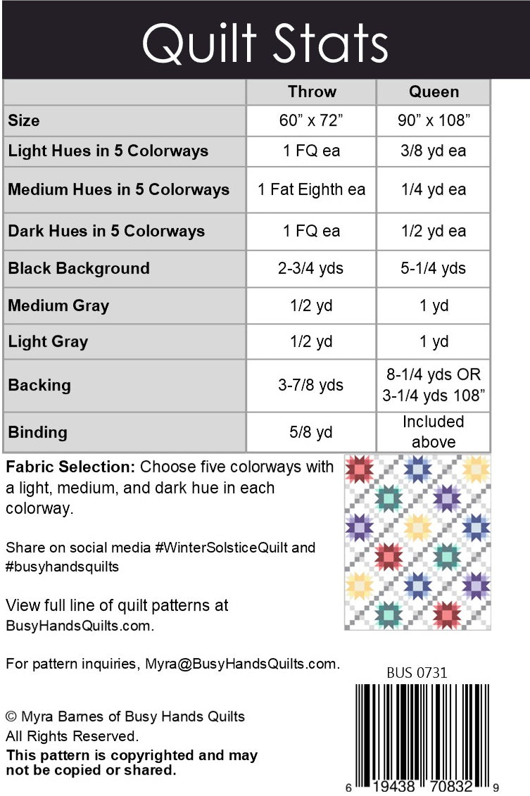 Winter Solstice Quilt Pattern PDF DOWNLOAD Busy Hands Quilts $12.99