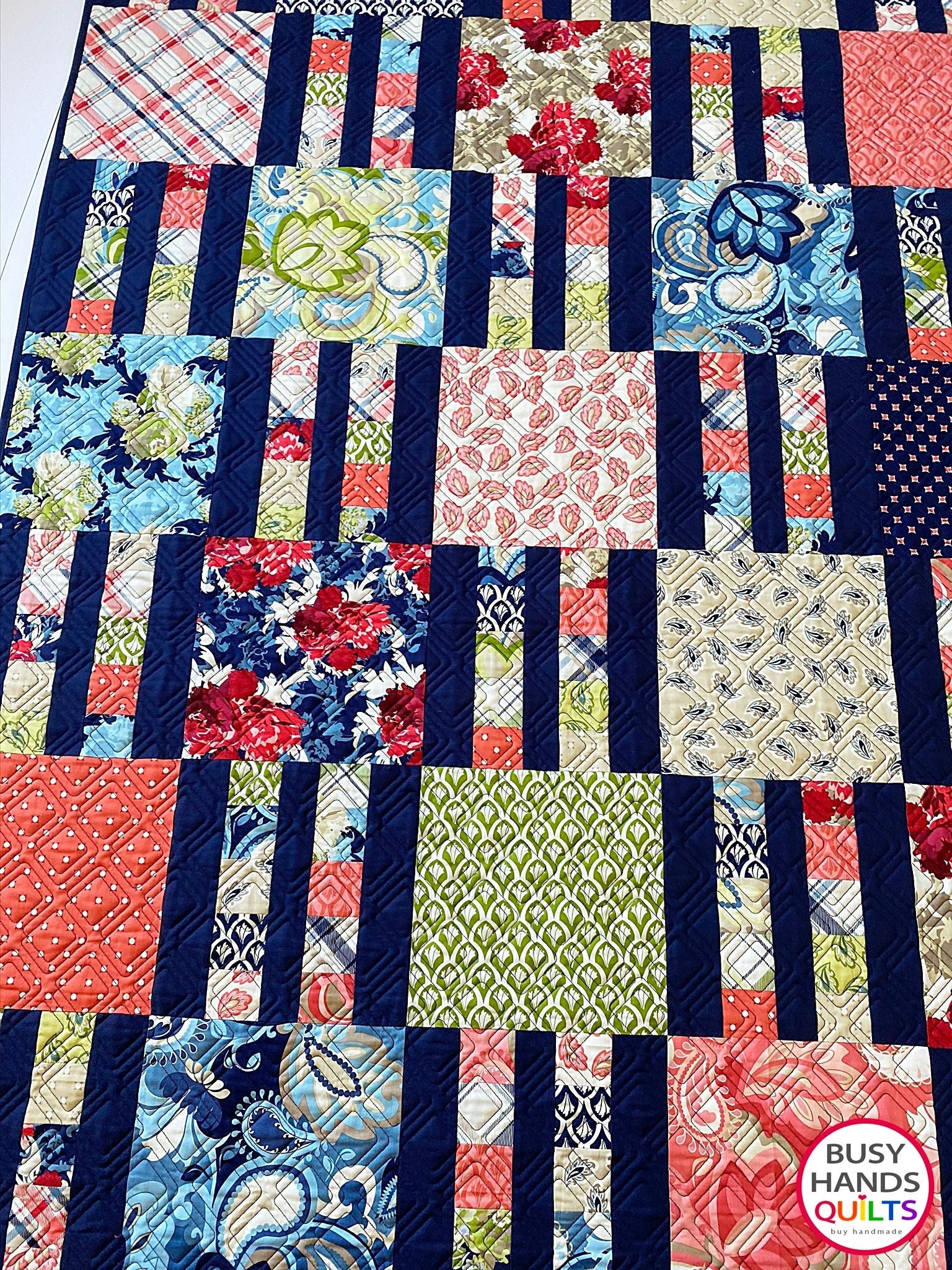 Handmade Picket Fence Rectangular Throw Quilt in Vintage Verona Busy Hands Quilts $289