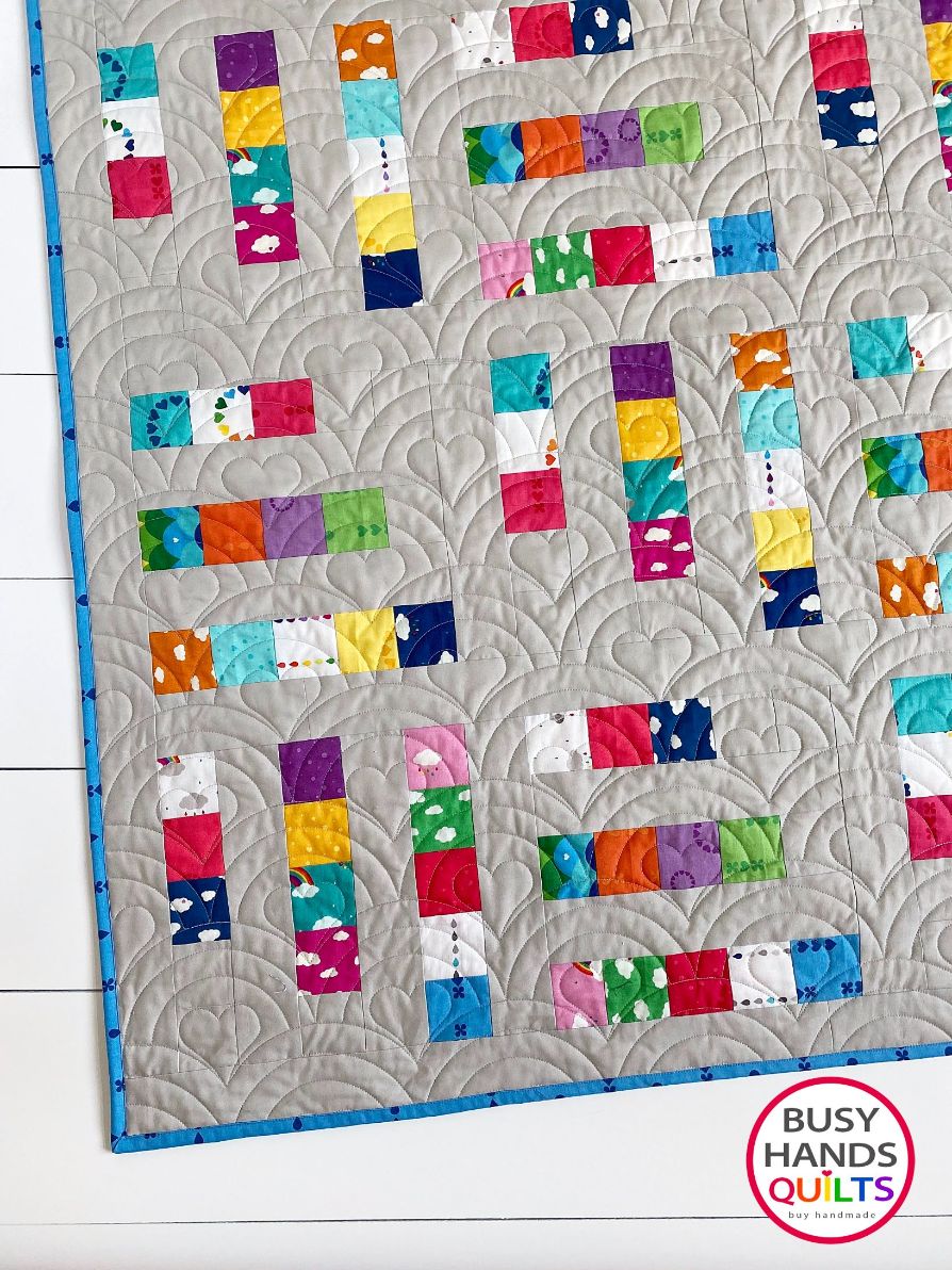 Handmade Good Morning Large Baby Quilt in Rainbow