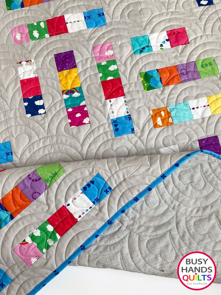 Handmade Good Morning Large Baby Quilt in Rainbow