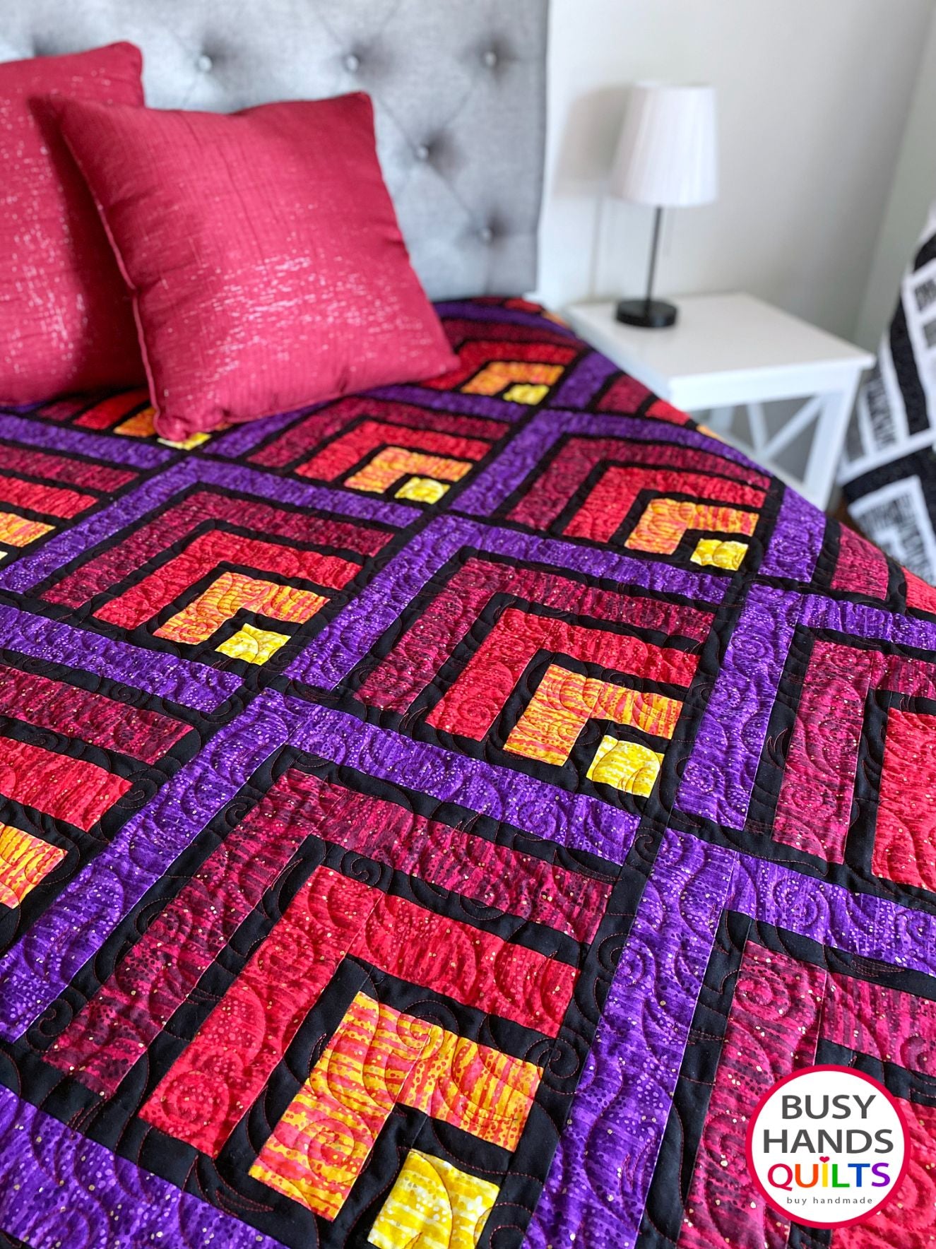 Handmade Mountain Peaks Throw Quilt in Fire