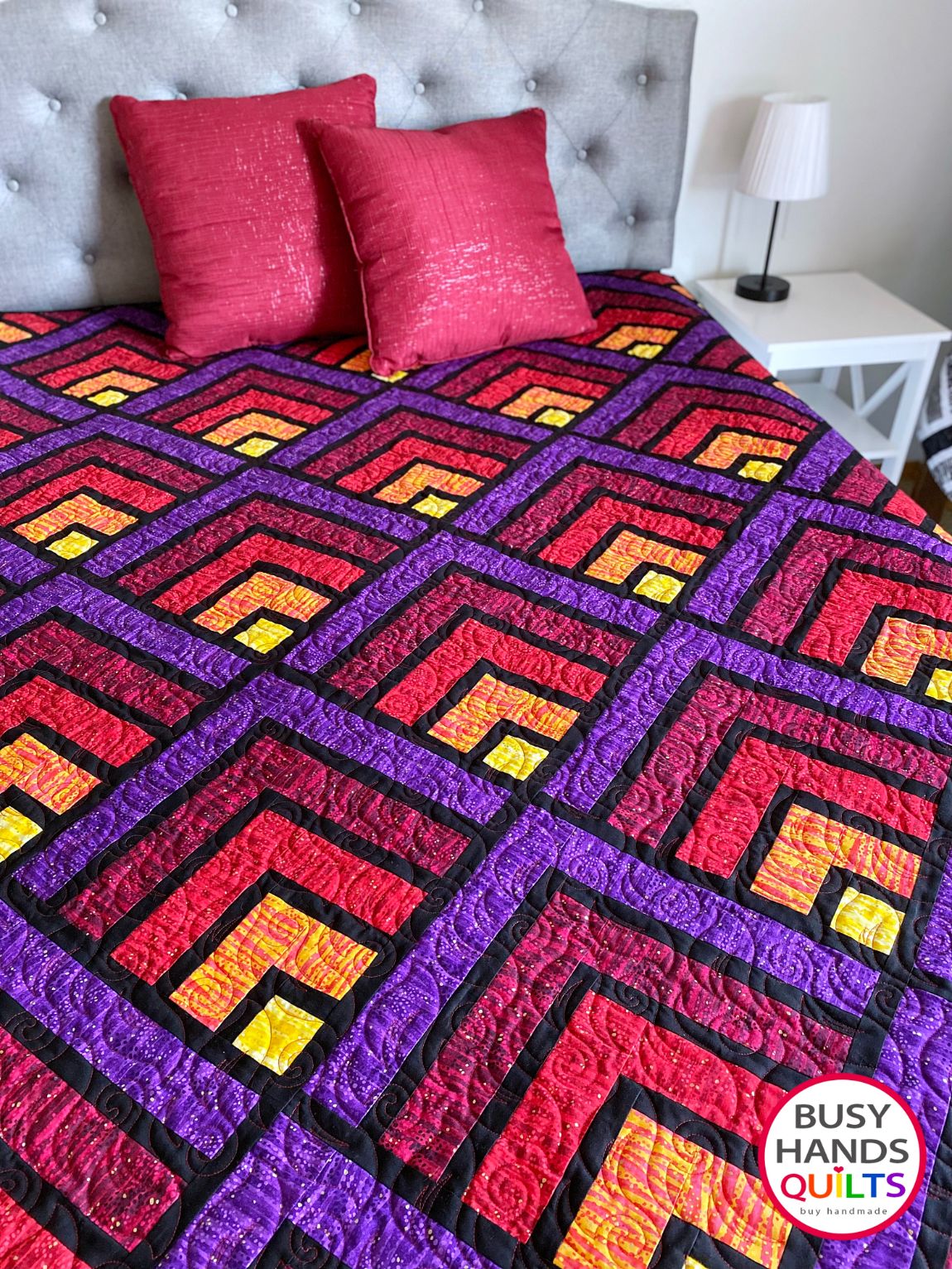Handmade Mountain Peaks Throw Quilt in Fire