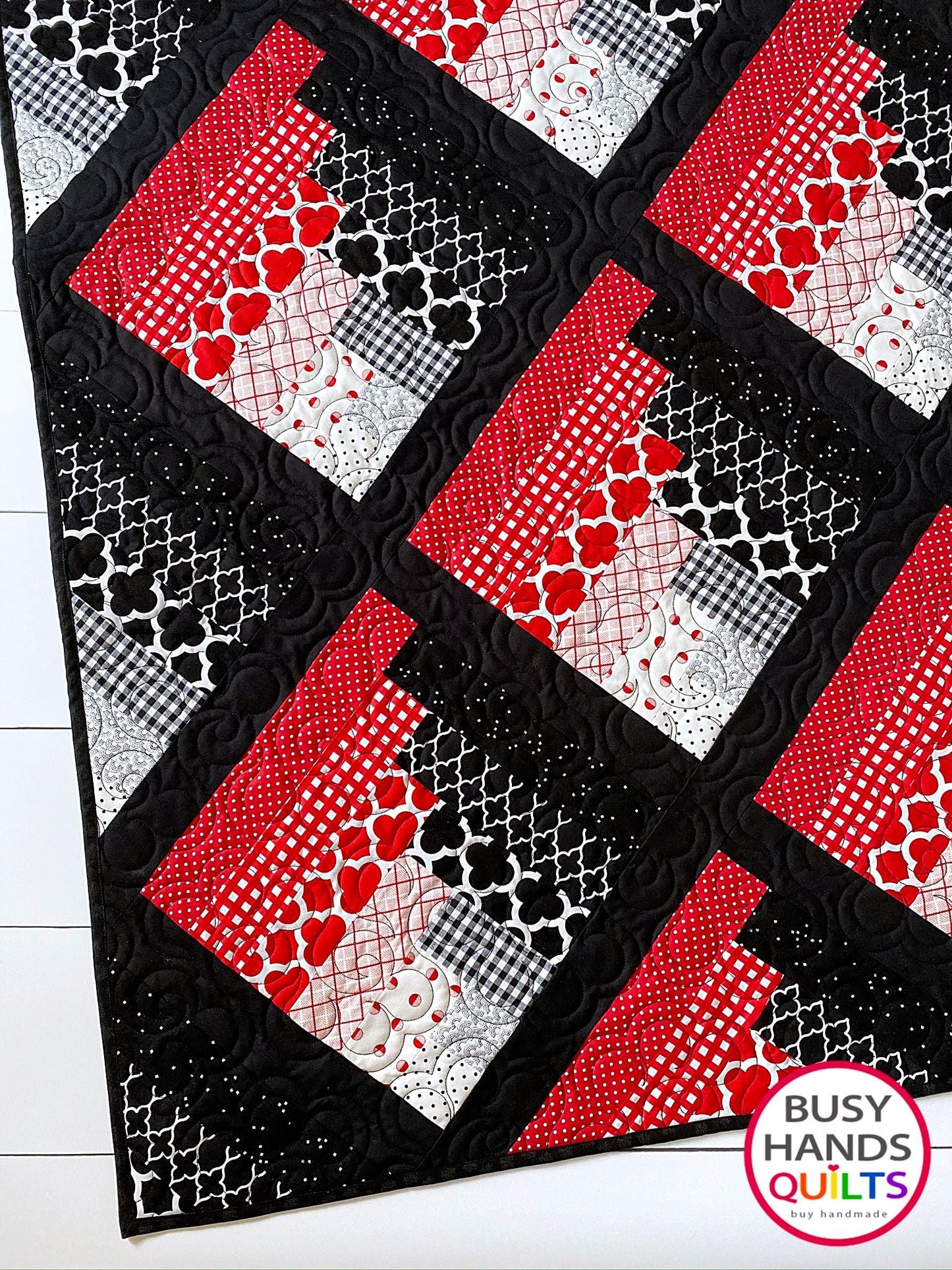Custom Handmade Waterfall Throw Quilt in Black and Red - Ready to Ship Busy Hands Quilts $415