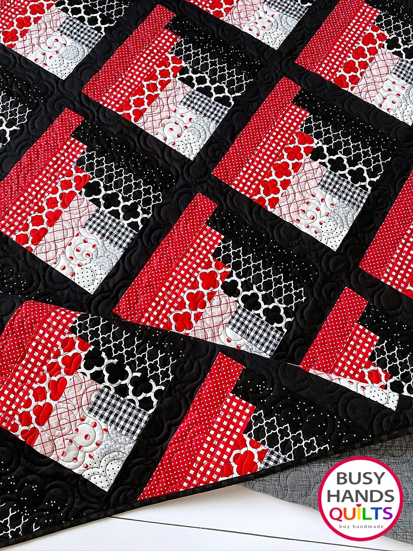 Custom Handmade Waterfall Throw Quilt in Black and Red - Ready to Ship Busy Hands Quilts $415