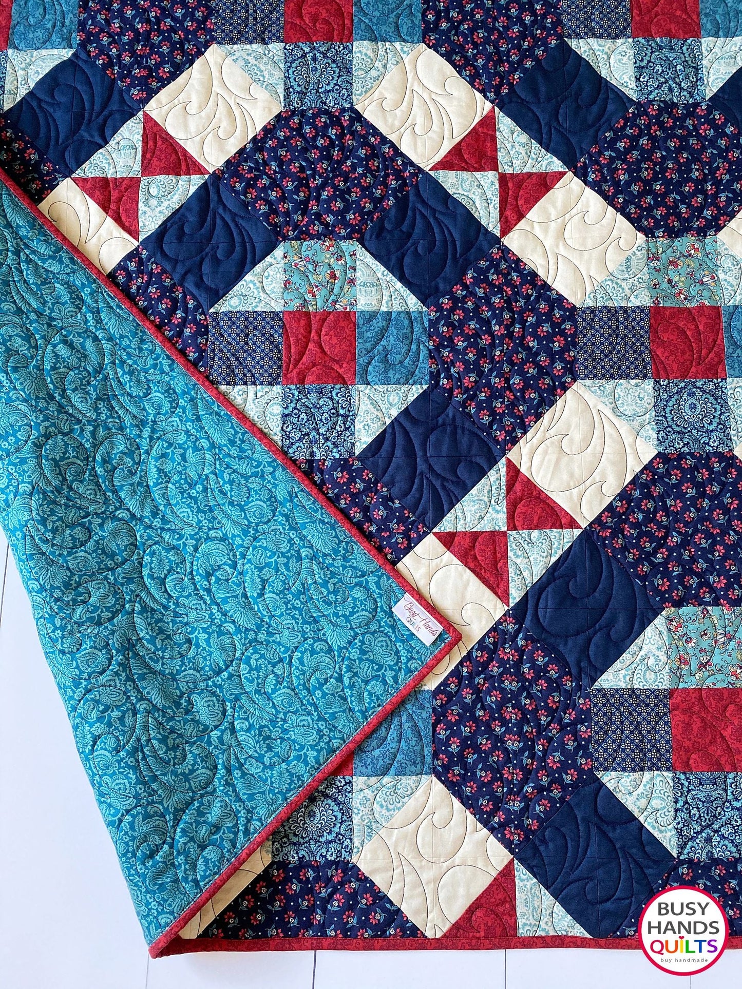 Handmade Nantucket Throw Quilt in Grand Versailles Busy Hands Quilts $349