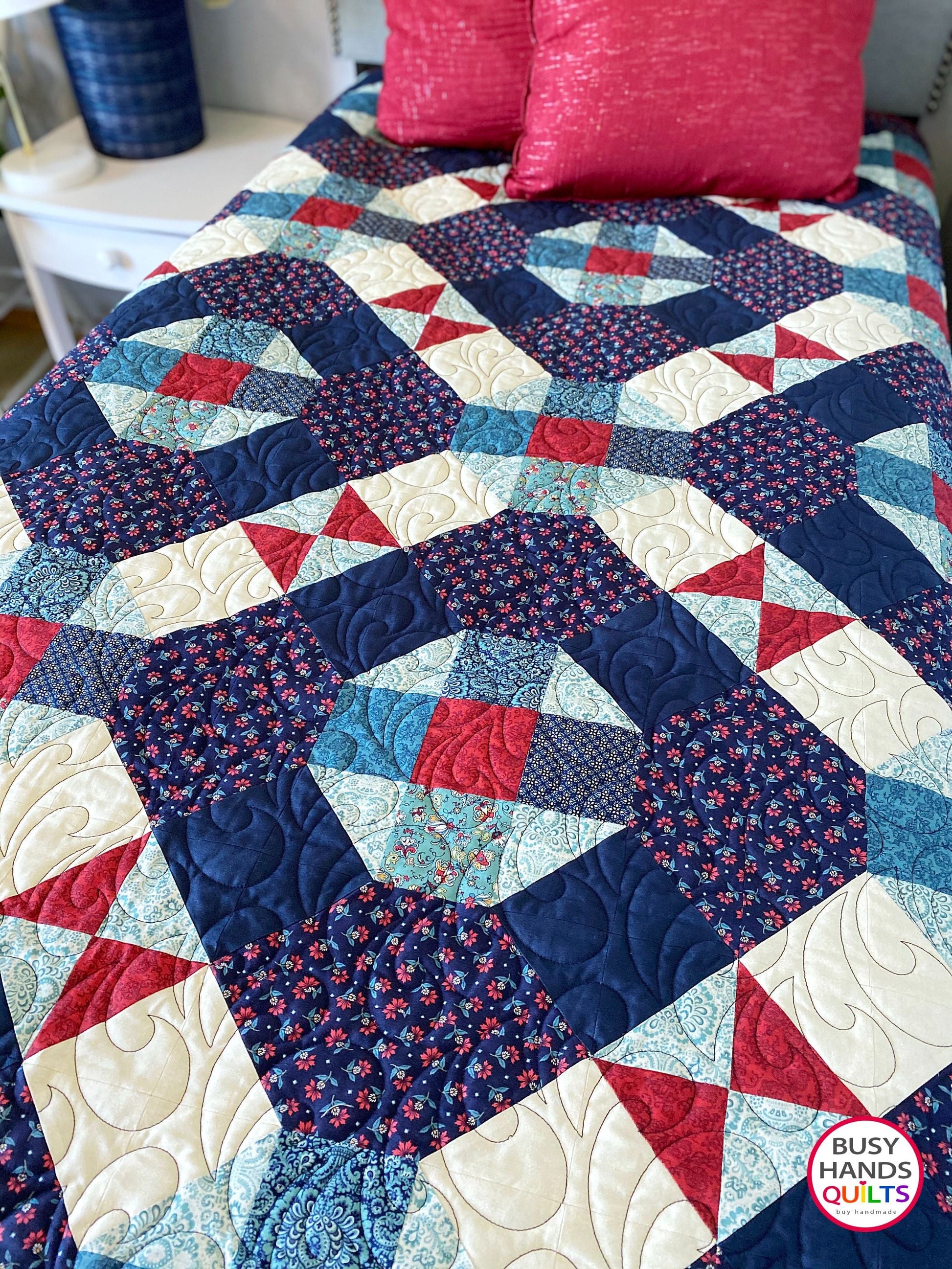 Handmade Nantucket Throw Quilt in Grand Versailles Busy Hands Quilts $349