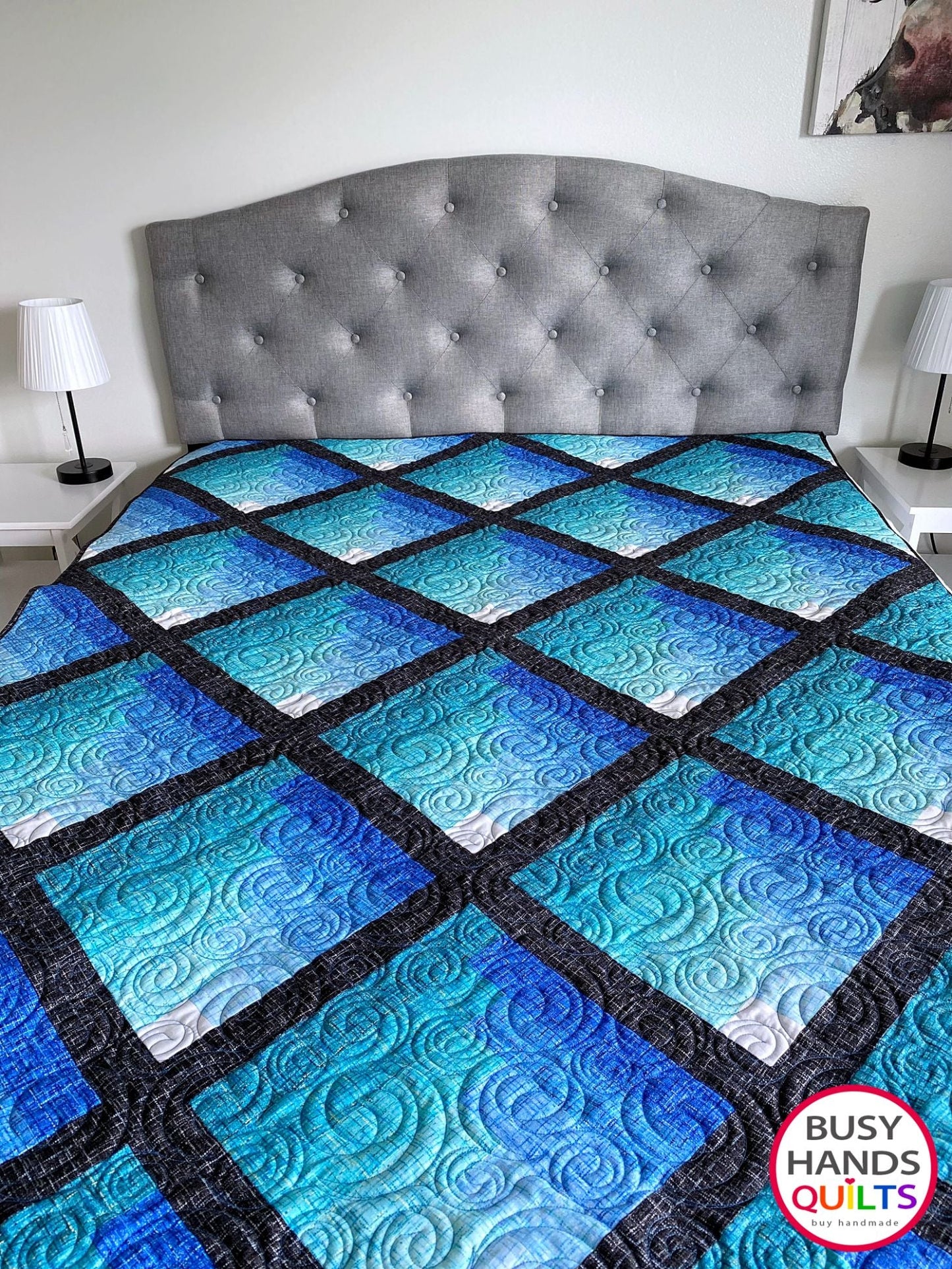 Custom Handmade Waterfall Throw Quilt in Blue and Aqua - Ready to Ship Busy Hands Quilts $465