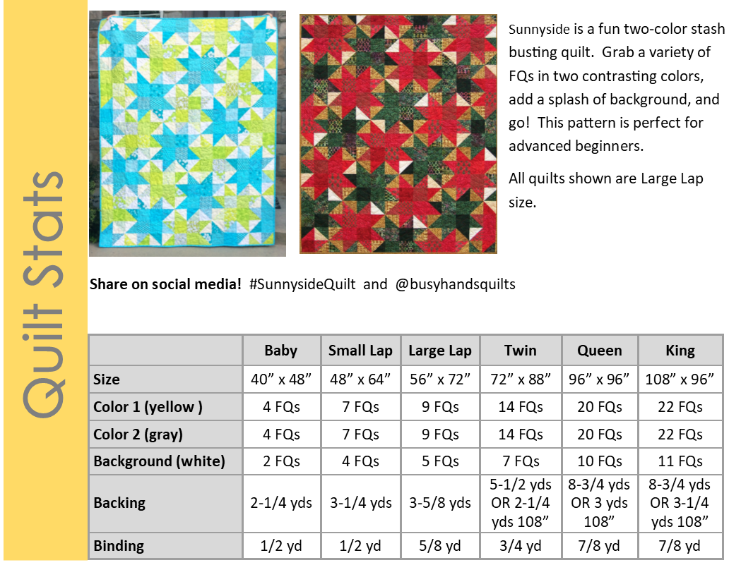 Sunnyside Quilt Pattern PDF DOWNLOAD Busy Hands Quilts $12.99