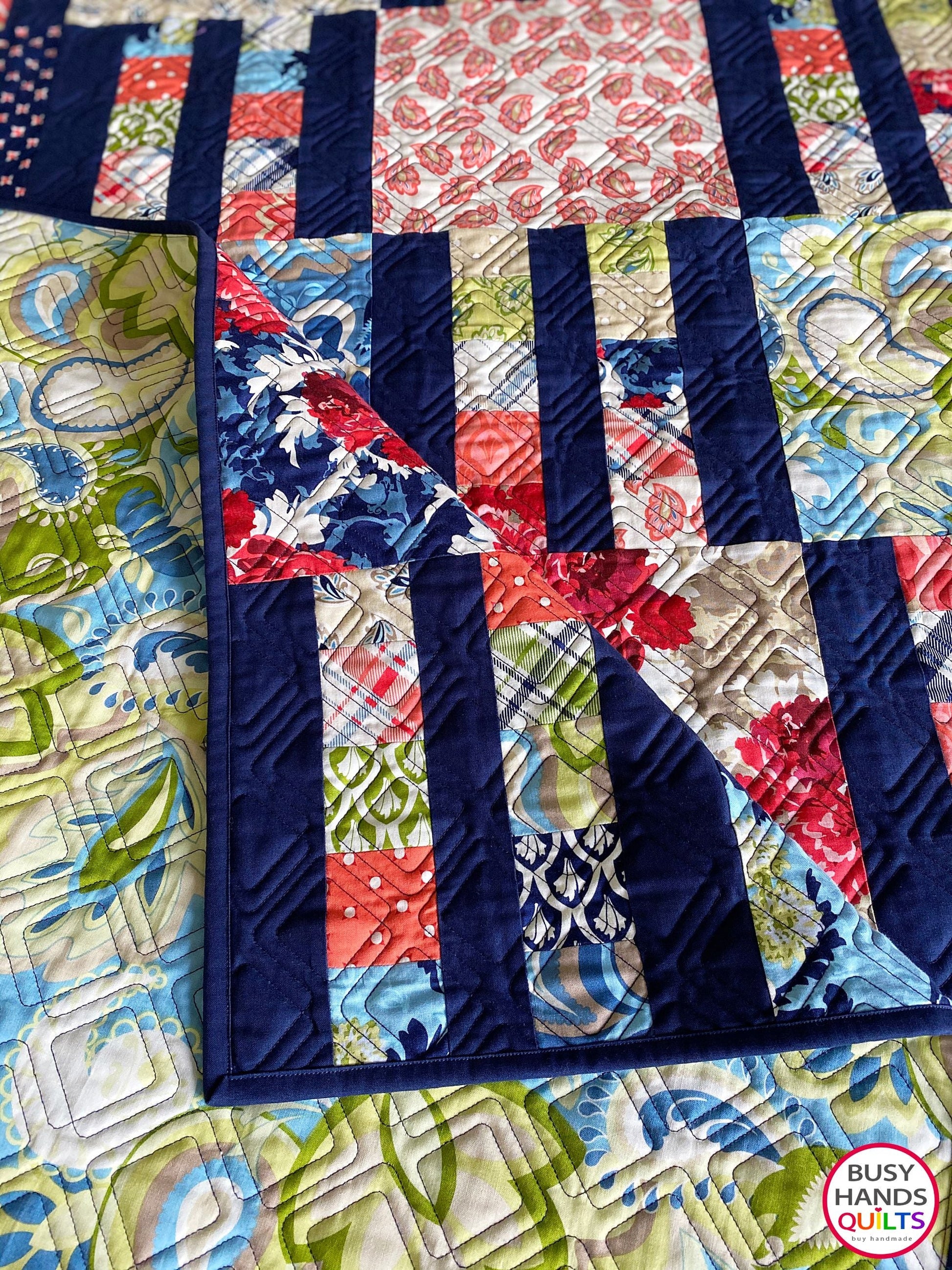 Handmade Picket Fence Rectangular Throw Quilt in Vintage Verona Busy Hands Quilts $289