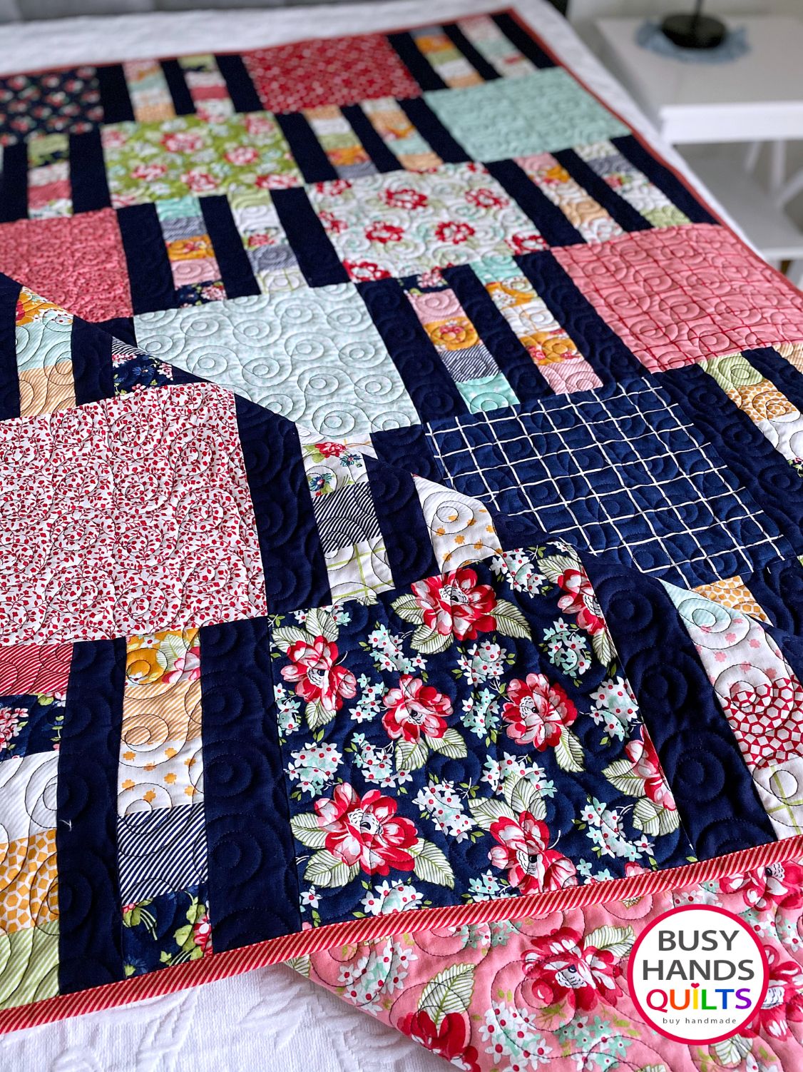 Custom Handmade Picket Fence Rectangular Throw Quilt in One Fine Day - Ready to Ship Busy Hands Quilts $349