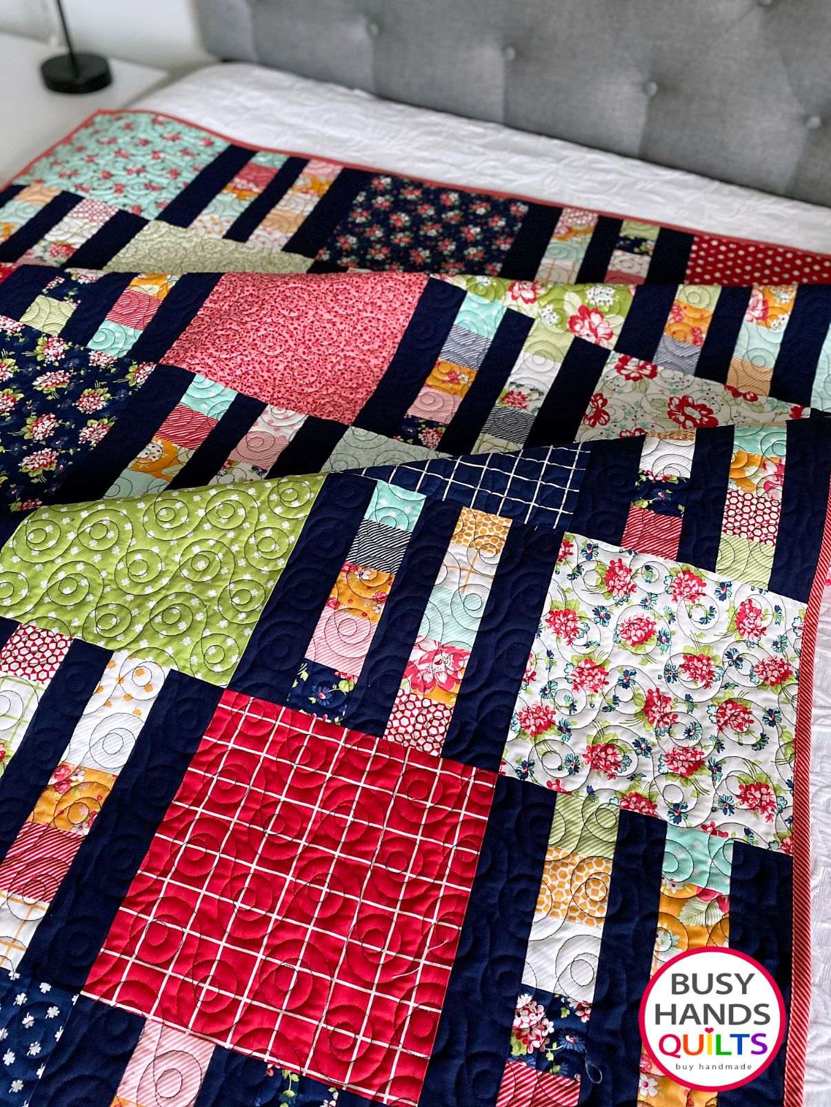 Custom Handmade Picket Fence Rectangular Throw Quilt in One Fine Day - Ready to Ship Busy Hands Quilts $349
