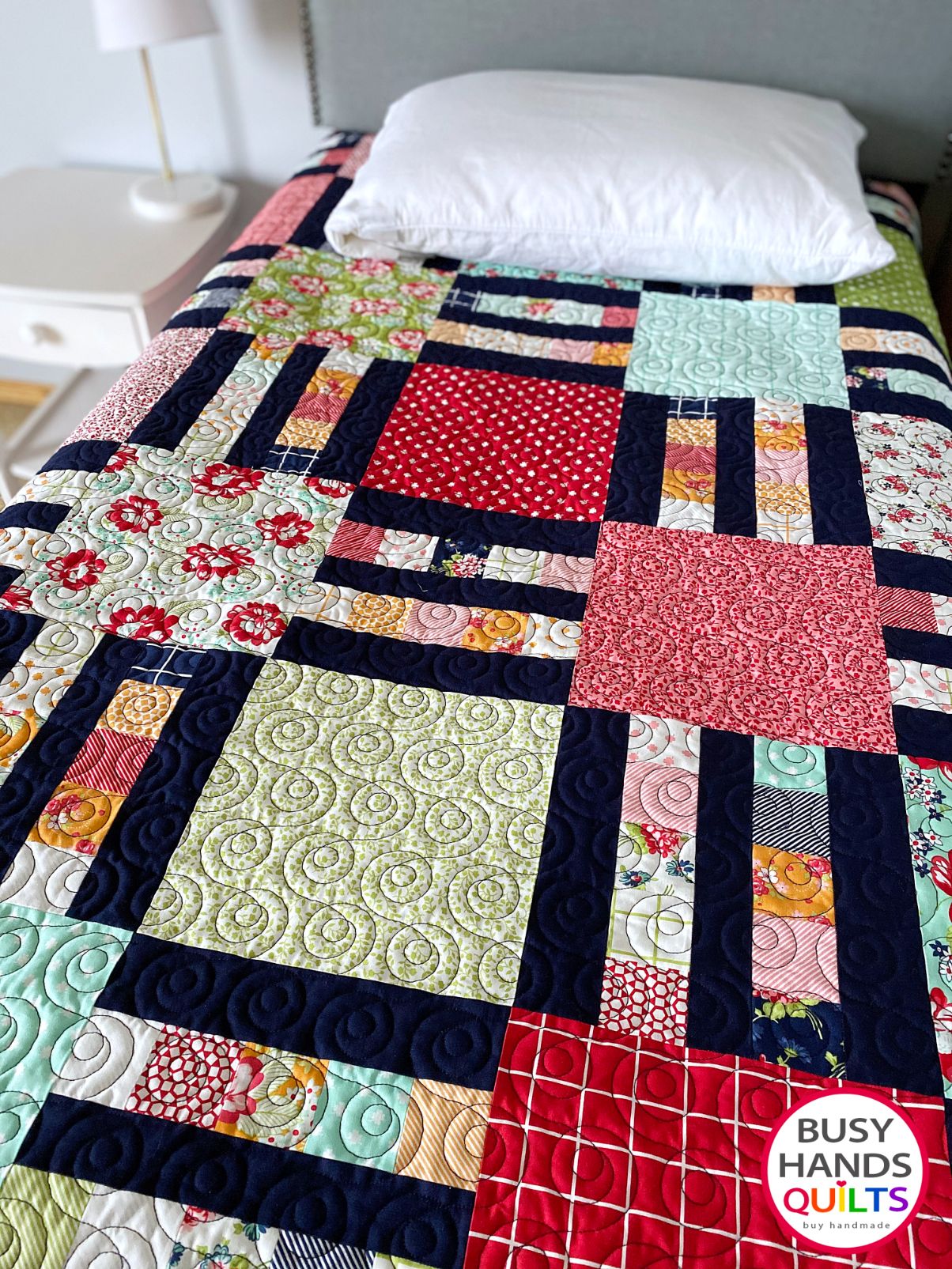 Handmade Picket Fence Square Throw Quilt in One Fine Day Busy Hands Quilts $349