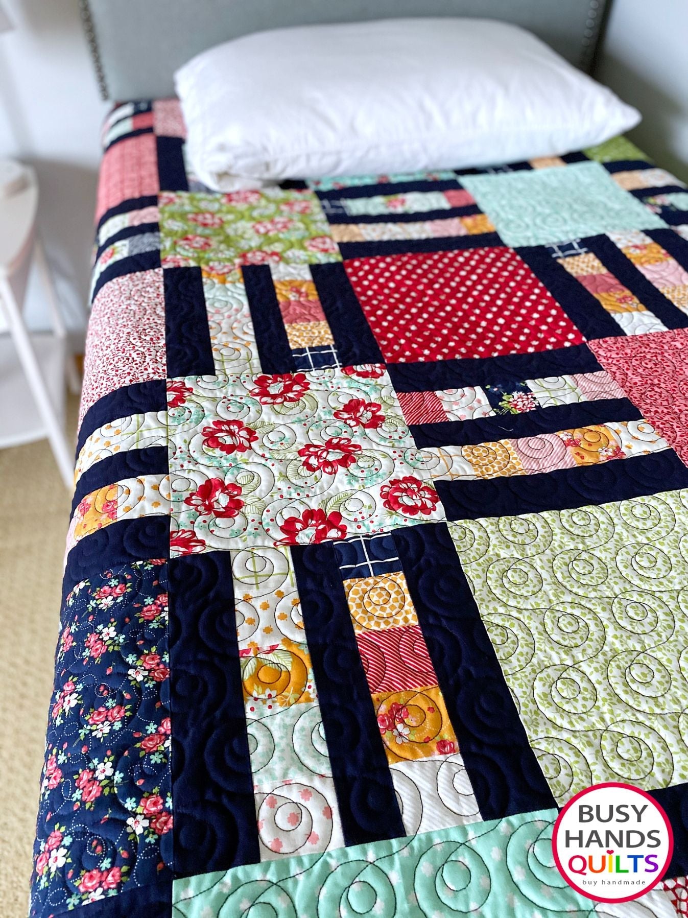 Handmade Picket Fence Square Throw Quilt in One Fine Day Busy Hands Quilts $349