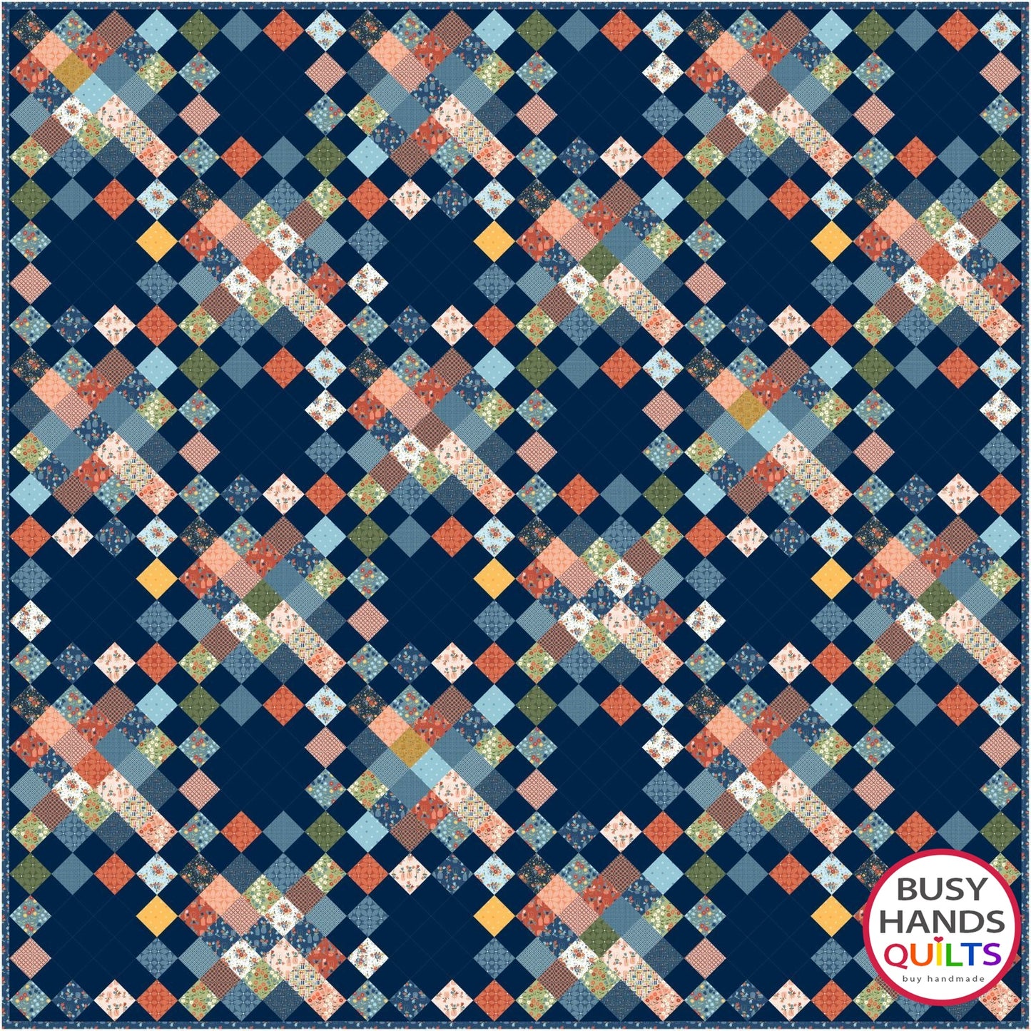 Picnic Plaid Quilt Kit in Forget Me Not with NAVY Background