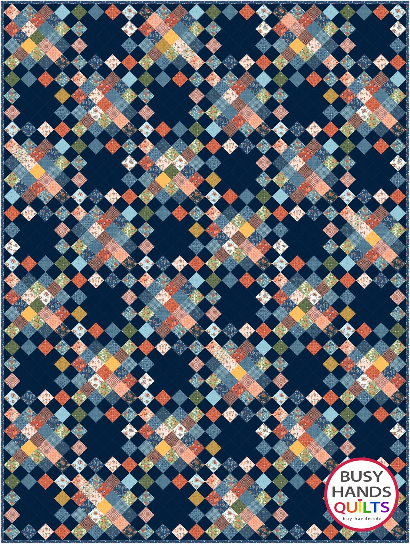Picnic Plaid Quilt Kit in Forget Me Not with NAVY Background