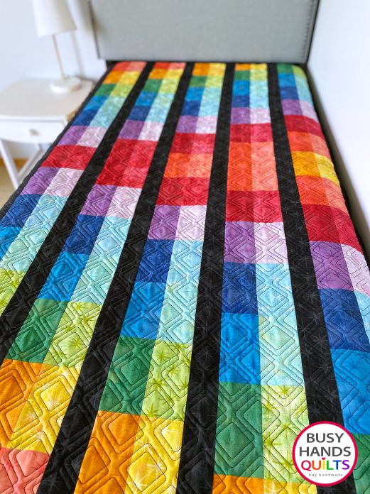 Custom Handmade Rainbow Burst Throw Quilt in Moda Grunge with Black Background - Ready to Ship Busy Hands Quilts $389