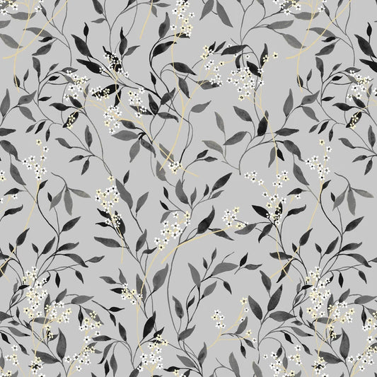 By the Half Yard - Viney Floral in Light Pewter in Sanctuary by Clothworks #514